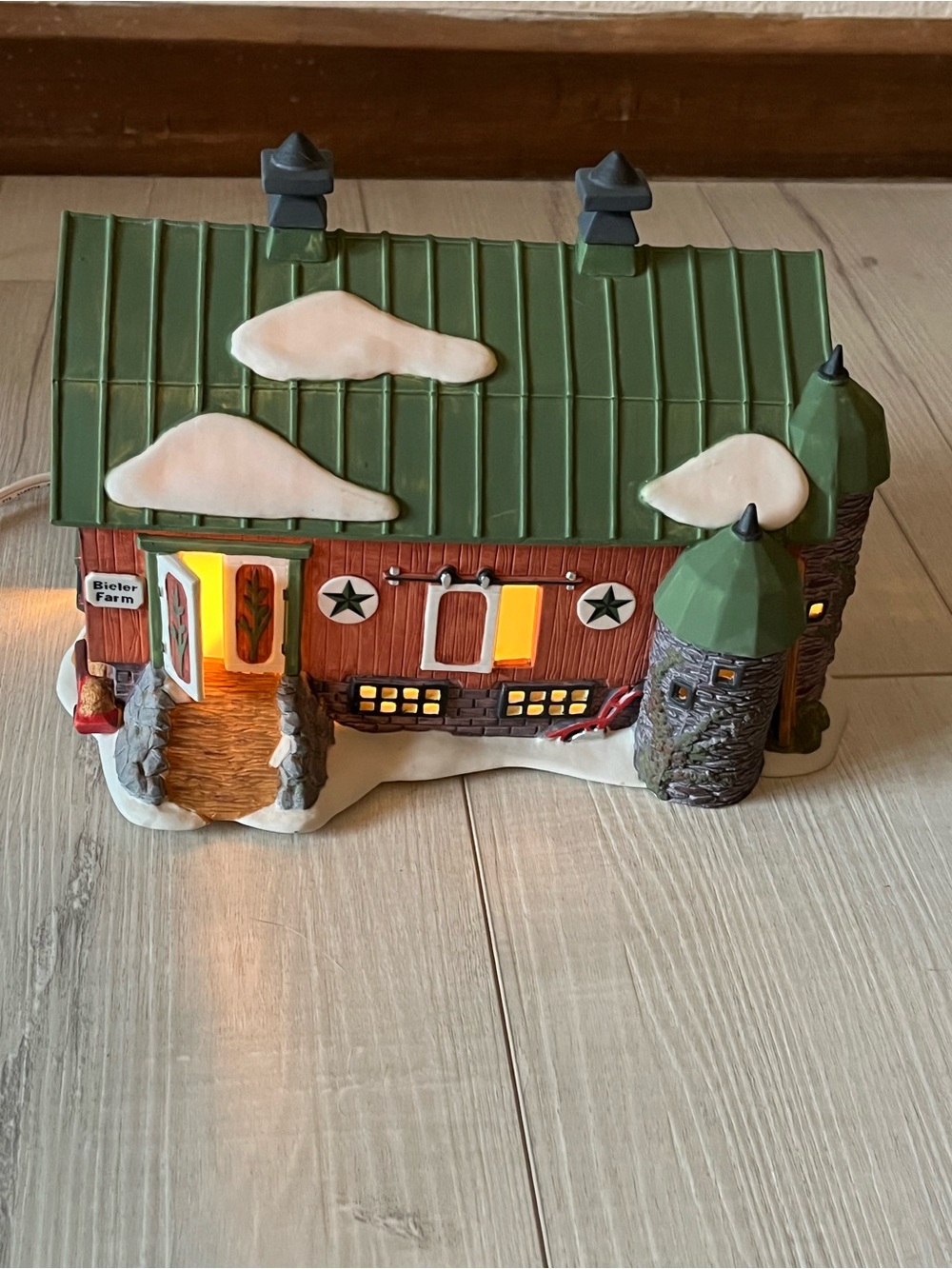 Department 56 Lighted Barn with Green Roof and Stone Turrets